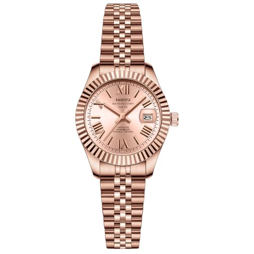 Image of NIBOSI Watches for Woman Analog Quartz Stainless Steel Diamond Rose Gold Green Small Dial Women Watches Classic Wrist Watch Date Waterproof