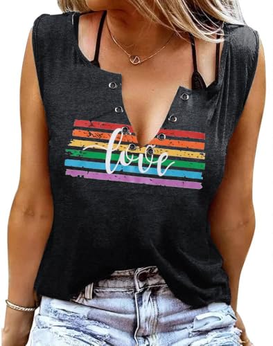 TAOHONG Pride Shirt Women Rainbow Love Tank Top Funny LGBT Equality Tanks Gay Pride Casual Summer Sleeveless Shirt Vest Top