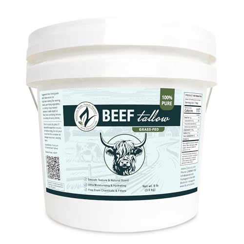 Zatural 100% Pure Grass-Fed Beef Tallow ~1 Gallon, 8 lbs – Deodorized & Refined Food-Grade Fat for...