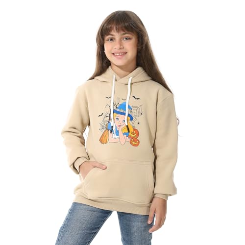Andora Printed Girls Hoodie With Pocket Beige_4