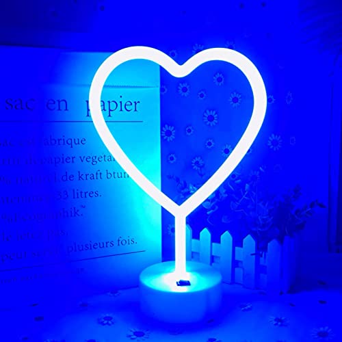 Image of Heart Lights Led Light Sign - Heart Shaped Neon Sign with Base (Blue)