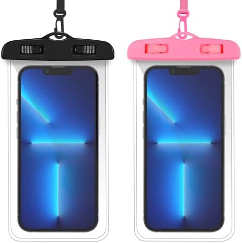 VAKS Waterproof Phone Pouch 2-Pack Universal Cellphone Waterproof Underwater Case Dry Bag for iPhone 13 12 11 Pro Max Xs Max XS X XR Samsung Galaxy Google Pixel Up to 6.9",Black+Pink