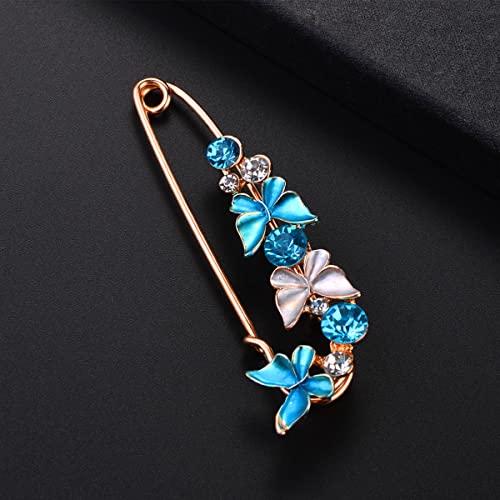 Butterfly Flower Crystal Brooch Pins Sweater Shawl Brooch Anti Exposure Neckline Safety Pin Pink Tulip Pins Rhinestone Enamel Brooch Pins For Women Girls Birthday Wedding Party Accessory Jewelry Gifts (Blue Butterfly) #TOP1