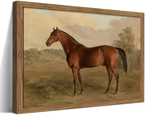 Wood Framed Vintage Horse Wall Art, Small Rustic Antique Animal Canvas Wall Decor Paintings, Retro Nature Horse Pictures Posters Prints for Living Room Bedroom Farmhouse Decor 8x10 Inch