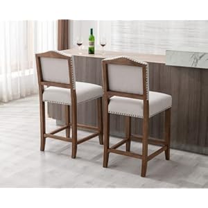 CIMOTA Counter Height Bar Stools Set of 2 Farmhouse Bar Chairs Mid Century Counter Stools Barstools with Back Kitchen Stools with Wood Legs for Island/Home Bar/Pub/Dining Room, Linen Beige, 26 Inch CIMOTA Counter Height Bar Stools Set of 2 Farmhouse Bar Chairs Mid Century Counter Stools Barstools with Back Kitchen Stools with Wood Legs for IslandHome BarPubDining Room Linen Beige 26 Inch