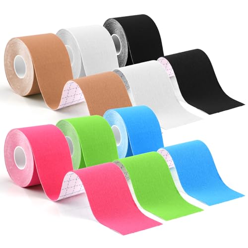 Zosenyer 6 Rollos Kinesiotape, 5cm x 5m Cinta Kinesiologica, Impermeable Esparadrapo Deportivo para Rodilla, Hombro, Cuerpo, Plantar, Apoyo Muscular, Articulaciones, 6 Colores