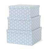 Soul & Lane Set of 3 Decorative Boxes with Lids, Square 11' x 11' Nesting Cardboard Storage for Home Décor in Blue, Keepsake and Memory Boxes...