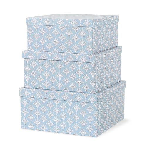Soul & Lane Set of 3 Decorative Boxes with Lids, Square 11″ x 11″ Nesting Cardboard Storage for Home Décor in Blue, Keepsake and Memory Boxes for Organizing, Deco Sky