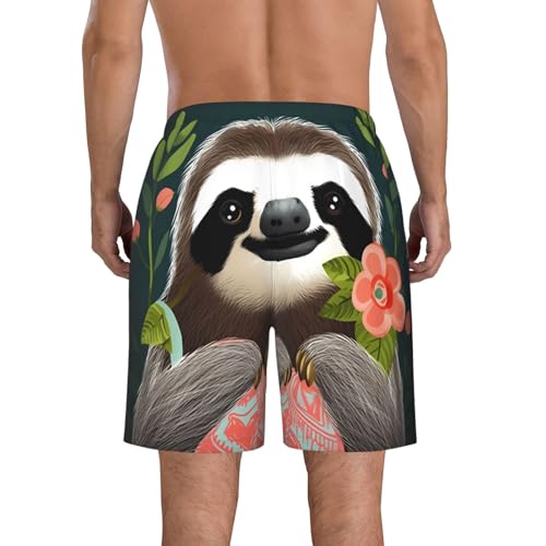Cute Sloth Men's Swim Trunks Quick Dry Board Shorts with Pockets Casual Drawstring Beach Shorts3