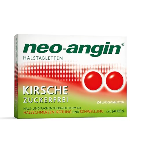 neo-angin Halstabletten Kirsche zuckerfrei | Lutschtabletten bei beginnenden, lästigen Halsschmerzen | Für Erwachsene & Schulkinder | 24 Stück