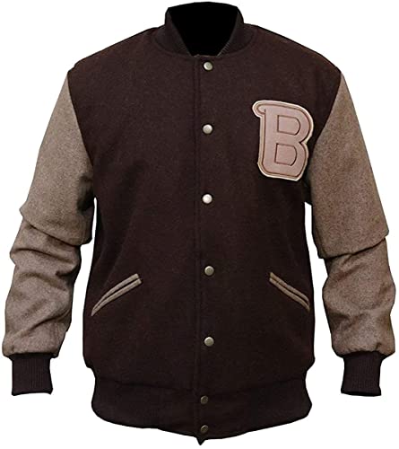 SpazeUp Mens Letterman Bomber Jacket - B Logo Varsity Jacket Men - Brown Wool Jackets Men