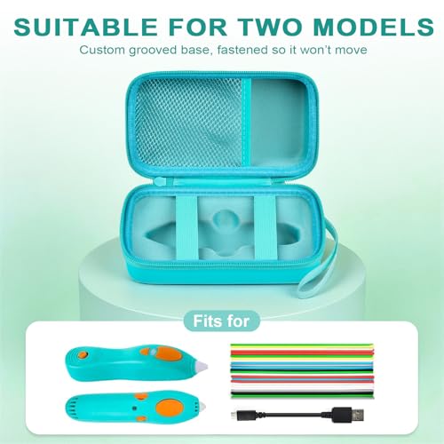 Image of ANKHOH 3D Printing Pen Case for 3Doodler Start+, 72 Pen Refills Included | Hard shell storage with grooved base, mesh pocket and hand strap for school or travel; 3D pen not included, All Green