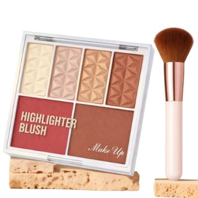 Highlighter and Blush Makeup Palette with 4 Highlighter Shades and 2 Blush Shades Face Makeup Kit for Glow and Cheek Enhancement-image-0