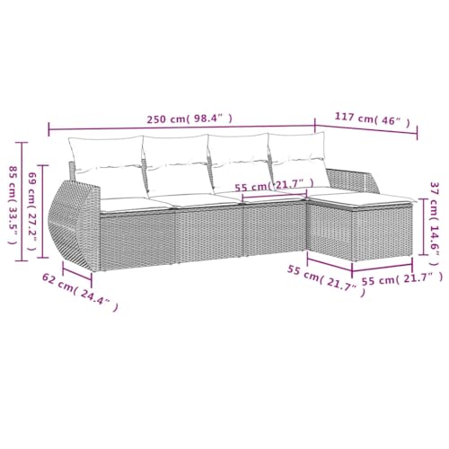 SKTQYQO 5-częściowy zestaw mebli ogrodowych z poduszkami Brązowy Polyrattan Zestaw ogrodowy do relaksu na świeżym powietrzu zestaw balkonowy nadaje się na balkon