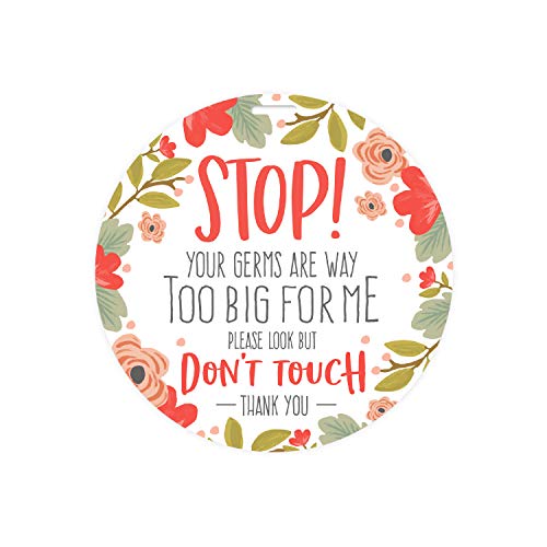 Image of CANOPY STREET Stylish Floral Stop! Don't Touch Baby Car Seat Sign/Modern Illustrated Baby Stroller Germ Tag