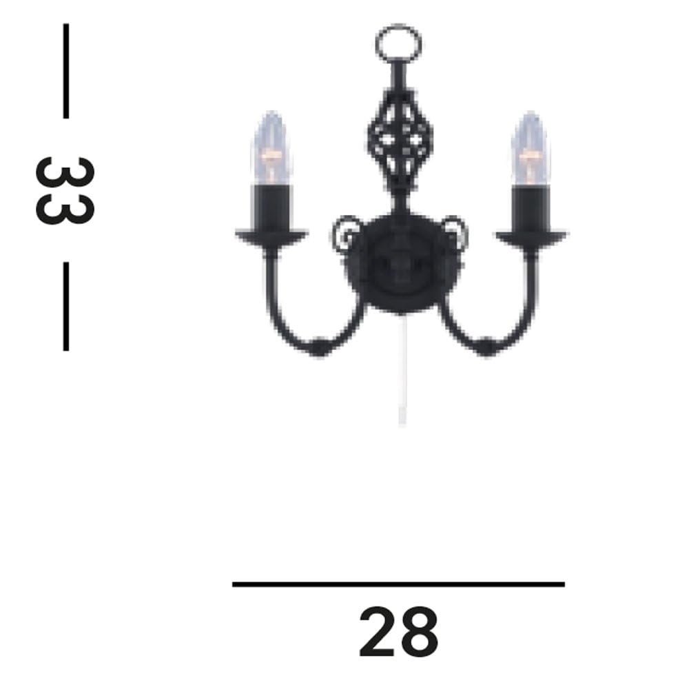 Searchlight Zanzibar - Aplique de pared con vela de 2 luces, negro, E14