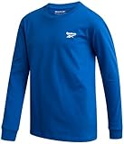 Reebok Boys Long Sleeve Shirts - Soft Stretch Cotton Boys Shirts Long Sleeve Athletic Top for Workout Running Gym Layering, Size 12, Vector Blue