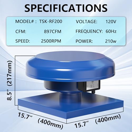 Ventilador Extractor para Techo de 897 CFM, Ventilador de Extracción Montado en Techo de Velocidad Constante para Almacenes, Áticos y Invernaderos, con Rodamientos NSK/SKF, Certificado ETL miniatura 3