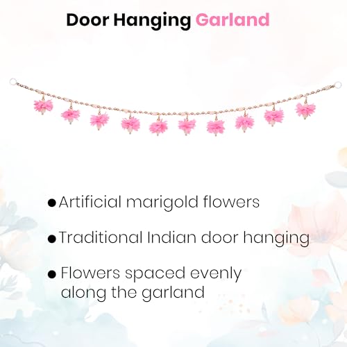 Image of Akaar Decor Floral Pearl Bead Toran with Pink Flower Latkans | Decorative Door Toran for Home Entrance, Mandir & Pooja Room | Diwali Decoration, Wedding & Festive Wall Hanging