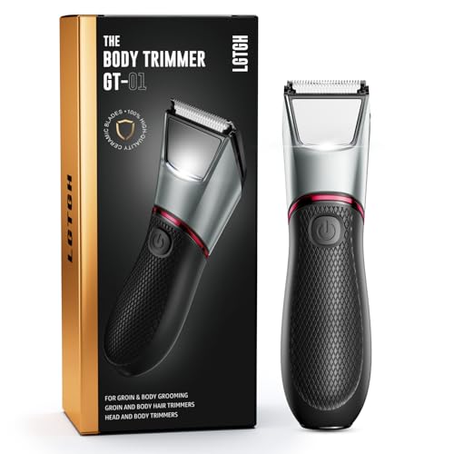 LGTGH Body Hair Trimmer for Men: Pubic Hair Trimmer with Mirror & LED Light - Electric Ball Shavers with Ceramic Blades & Travel Lock