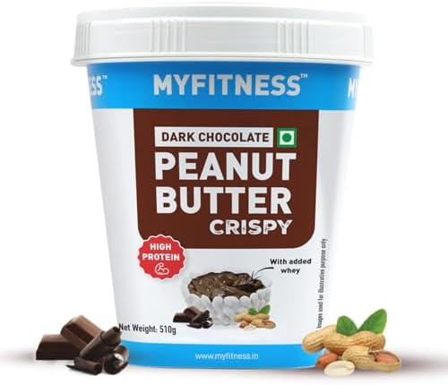 MYFITNESS High Protein Dark Chocolate Peanut Butter Crispy 510 grams | With Added Whey | Nut Butter Spread | Gluten Free | Zero Trans Fat | Snack for Muscle Building & Repair
