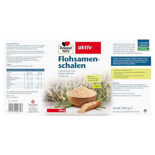 Doppelherz Flohsamenschalen - Zur Unterstützung einer ballaststoffreichen und gesunden Ernährung - geschmacksneutral - 250 g