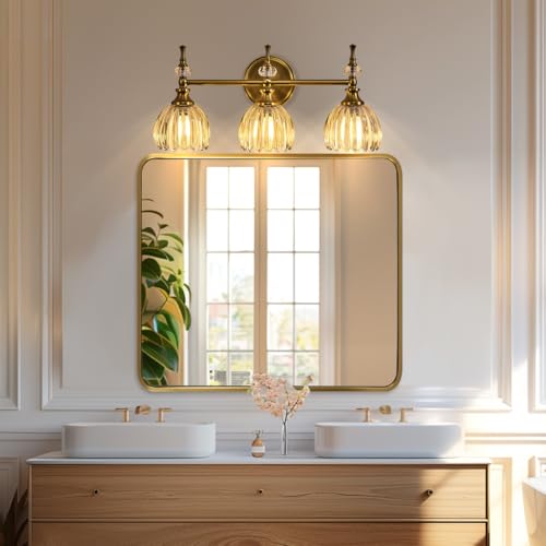Image of ANDY STAR 40x36 Inch Gold Bathroom Mirror, Brushed Gold Mirrors for Wall in Anti-Rust SUS304 Tube Metal Frame, Rounded Rectangle Mirrors 1'' Deep Wall Mounted Vertically /Horizontal for Bathroom