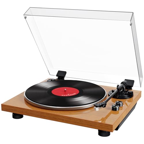 Regevo Bluetooth Plattenspieler mit AT-3600L-Stift, Einstellbarer Geschwindigkeit (33 und 45 U/min) – Anti-skate-Steuerung und Tonhöhenregelung für ausgewogenen, detailreichen...