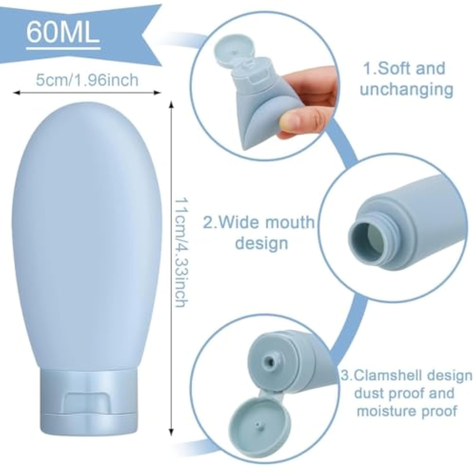 Pack of 3 Silicone Travel Bottles Set for Toiletries