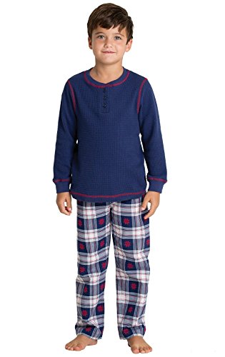PajamaGram Boys Pajamas Soft Flannel - Boys Plaid Pajamas, Blue, 12