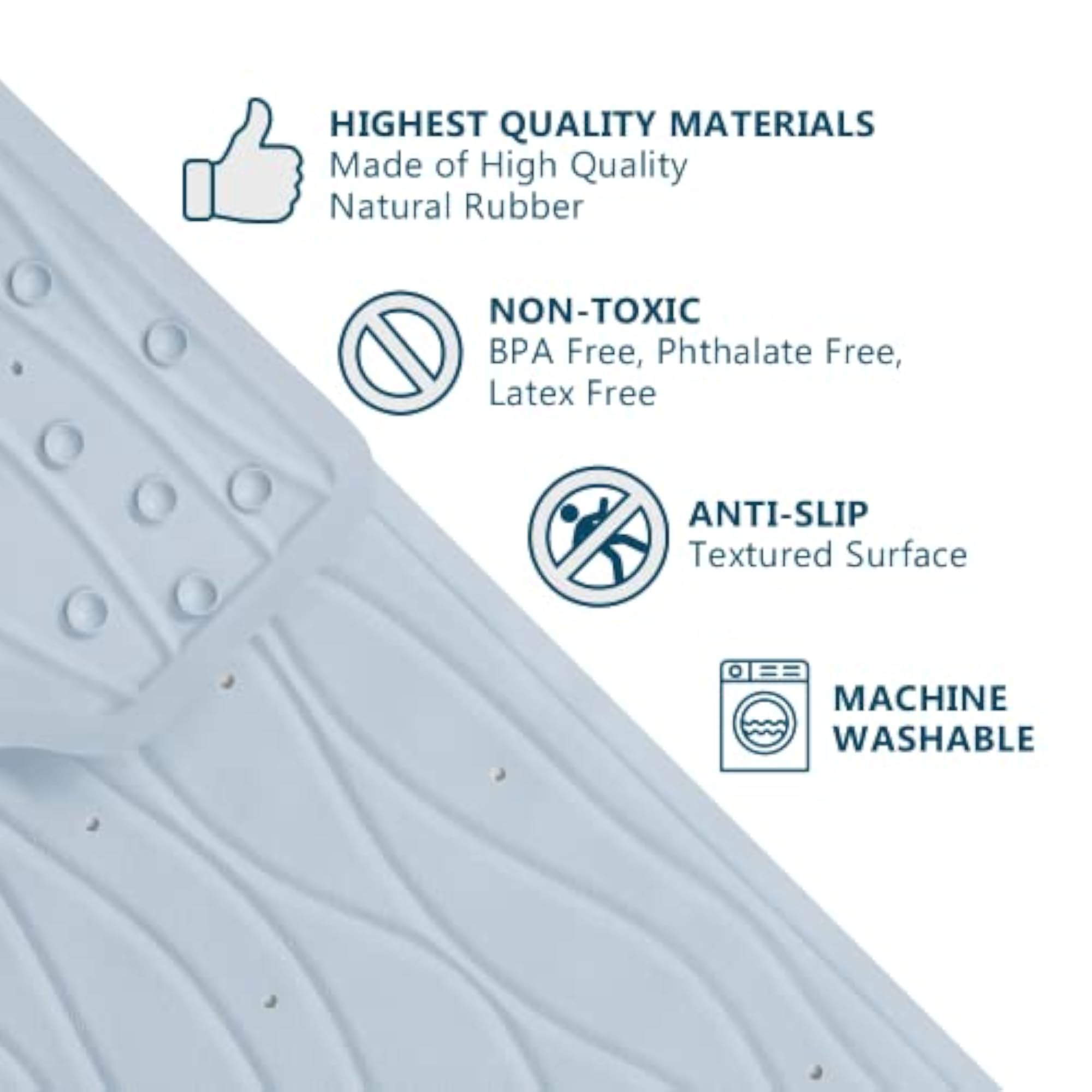 Non Slip Extra Large Bathtub Mat with Drain Holes & Suction Cups