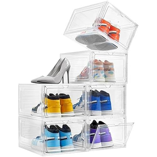 Attelite Shoe Storage Boxes Stackable Clear Shoe Organizer Cabinet,6 Pack
