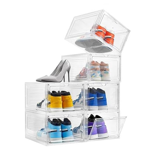 Attelite Drop Front Shoe Box,Set of 6,Stackable Plastic Shoe Box with Clear Door, As Shoe Storage Box and Clear Shoe Box,For Display Sneakers,Easy Assembly,Fit up to US Size 12(13.4”x 10.6”x 7.4”)