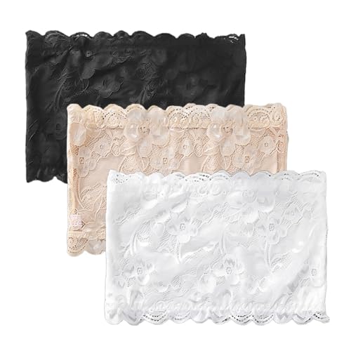 EHDWXVZM - Tops sin Tirantes de 3 Piezas, Sujetador sin Tirantes, Sujetador de Encaje, Sujetador Bandeau para Mujer, Tamaño S, Colores: Blanco, Color Piel