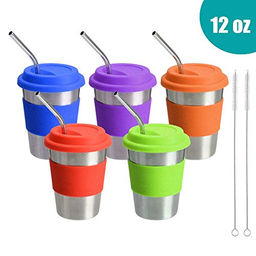 BESTEASY Stainless Steel Cups with Lids and Straws, Drinking Tumblers Eco-Friendly BPA-Free