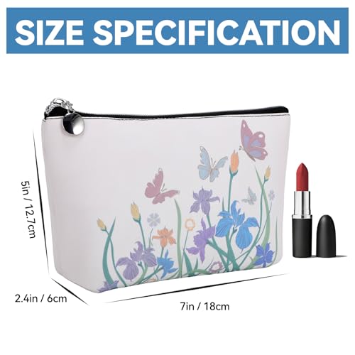 Makeup Bag Leather Small Makeup Bag, Floral Pink Cute Waterproof Portable Washable Cosmetic Bag with Zipper for Women, Girl, 7 X 5 X 2.4 In2