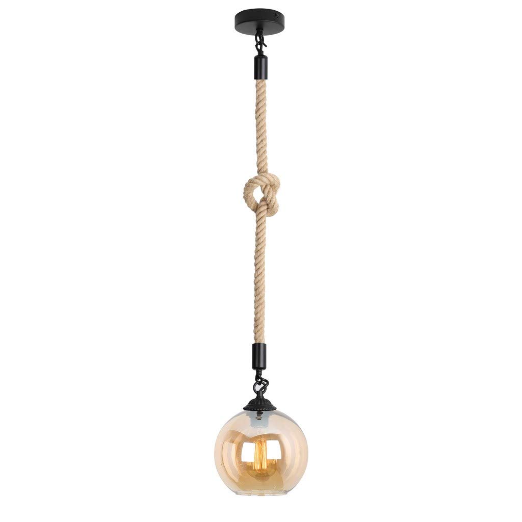 Lustre îlot de cuisine en verre et corde réglable style rétro chic