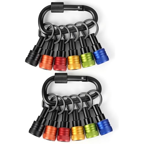 FACAINCXS Upgraded Color 12PCS Bit Holders Keychain 1/4 inch Hex Shank Bit Holders Quick-change Design for Nut Driver Screwdriver & Drill Bits Include Keychain Carabiner Gifts for Men