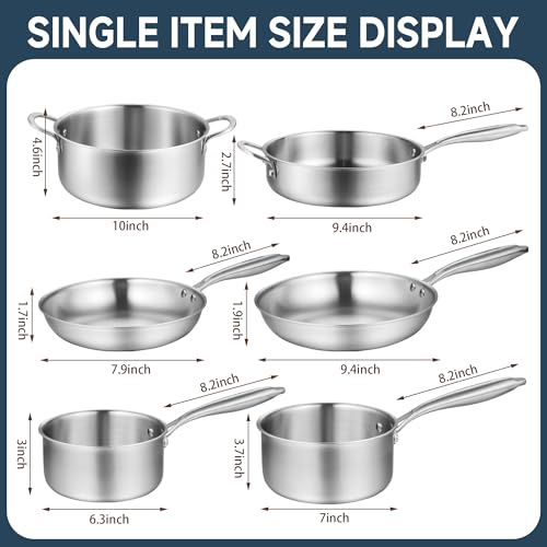 Image of 10-Piece Tri-Ply Stainless Steel Cookware Set - Induction-Ready, Glass Lids,Pots and Pans Kitchen Set, Riveted Handles, Dishwasher Safe, Compatible with All Cooktops