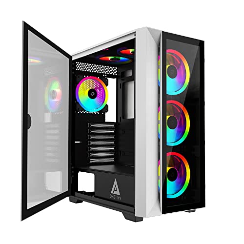 Boîtier PC de jeu Apevia Destiny Pro blanc tour gamer 6 ventilateurs ARGB 120mm et ports USB
