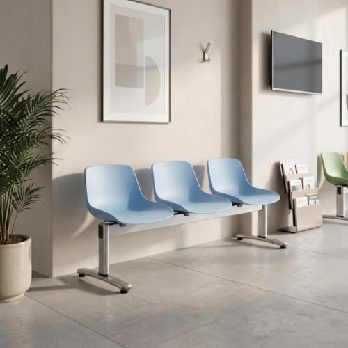 Image of Modern 2/3/4 Seat Waiting Room Bench, Plastic Reception Bench | Commercial Reception Seating, Guest Bench Chairs for Office Lobby, Salon, Clinic, Classroom(Blue,150cm/59in)