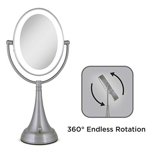 Zadro LEDOVLV410 - LED Lighted 10X/1X Oval Vanity Mirror with Satin Nickel Finish