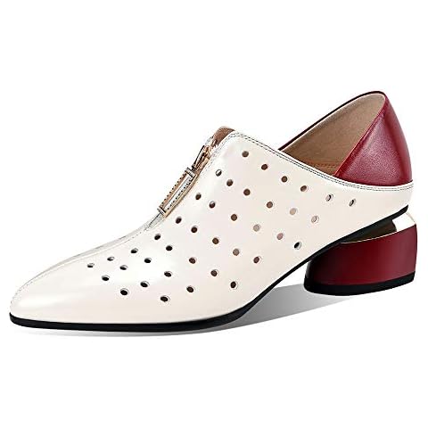 TinaCus Zapatos de tacón de piel auténtica con cremallera frontal y agujeros transpirables Cover