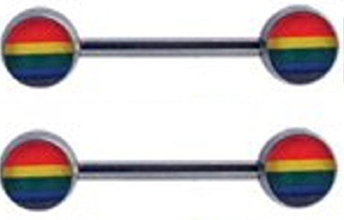 Body Accentz® Nipple Ring Bars Rainbow Gay Pride Body Jewelry Pair 14 Gauge