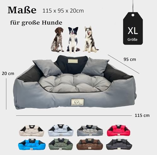 KING DOG Hundebett sehr Grosse Hunde Waschbar Orthopädisches XL 115 x 95 cm Hundekissen Haustierbett Hundekorb Hundecouch mit Hohem Rand Wasserdicht Material Silikon Füllung Grau
