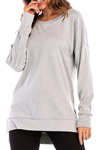8sanlione Womens Long Sleeve Casual Crew Neck Pullover Loose Sweatshirt Tunic Tops T-Shirt(XX-Large/US 20,LightGray)