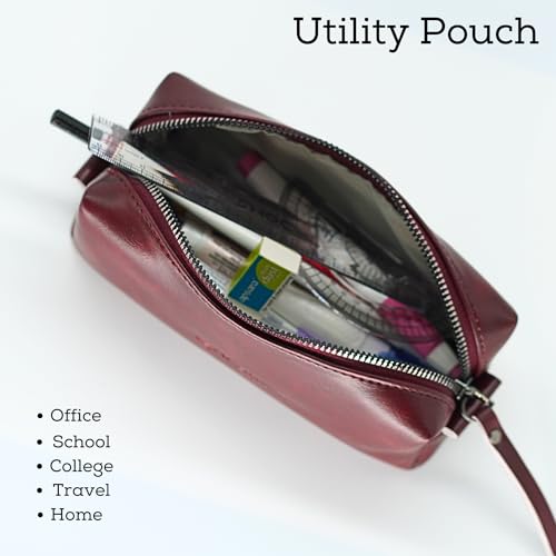 Image of VISMIINTREND Large Capacity Pencil Case Pouch - Cute Aesthetic Zipper Case for Pens, Portable Office Stationery, Makeup Bag, Desk Organizer for School, College, Adults, Women & Men (Wine)
