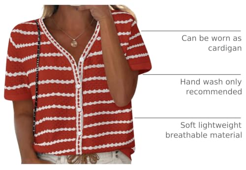 Image of NALANISA Women's Short Sleeve Sweater Spring Summer Crochet Knit Tops 2026 V Neck Striped Button Down Dressy Casual Blouses