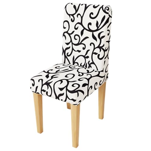 Image of Lukzer 1PC White Design Stretchable Dining Chair Cover | Universal Fit Removable Washable Slipcover | 140 GSM Polyester + Spandex | Elastic Protective Cover for Home & Hotel Chairs Seat Slipcover