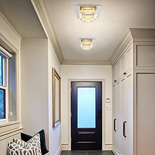 Modern Crystal Chandelier Dimmable Flush Mount Ceiling Light With Remote Control Color Temperature Adjustable Led K9 Crystal 2-Square Mini Ceiling Lamp, 120Lm/W Cri>80 3000K/4000K/6000K, Chrome #TOP4